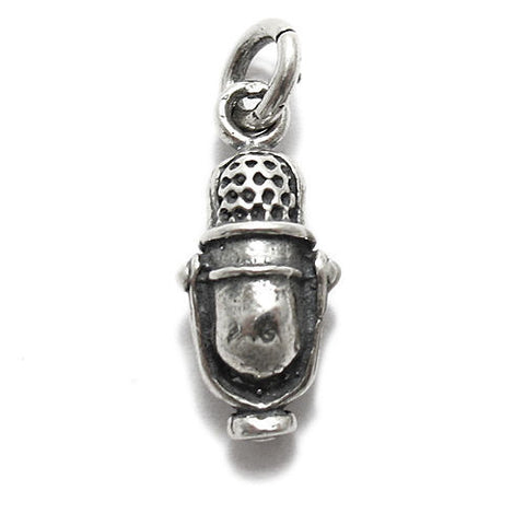 Retro Radio Microphone Charm. Sterling Silver