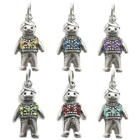 Colorful birthstone charms of a little boy in a sweater. Wholesale Sterling Silver Charms. Main photo.