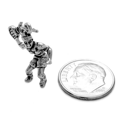 Girl Tennis Player in Action Charm in 3D. Sterling Silver