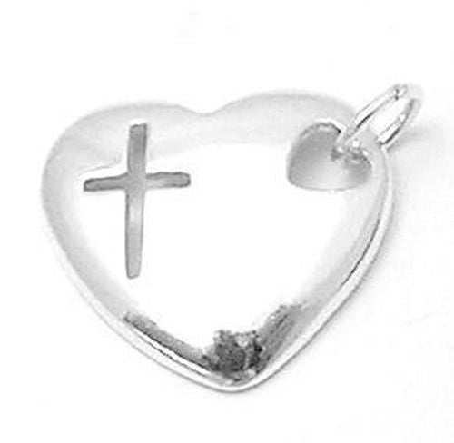 Heart w/ Cutout Cross Charm in Sterling Silver