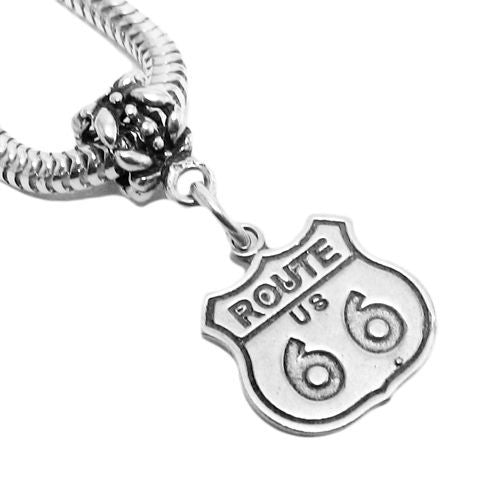 Route 66 Traffic Sign Charm in Sterling Silver