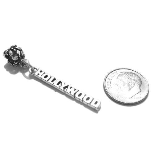 Famous "Hollywood" Sign Charm with Euro Bead. Sterling Silver