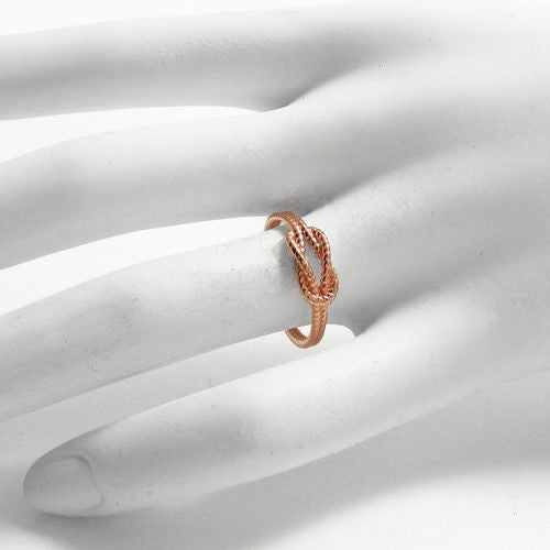 Rose Gold Plated Braided Love Knot Ring. Wholesale sterling silver rings. On hand.