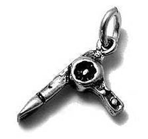 Hair Blower Charm. Sterling Silver