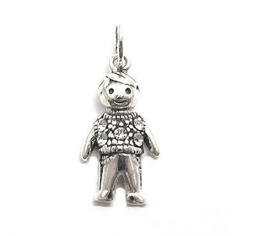 Colorful birthstone charms of a little boy in a sweater. Wholesale Sterling Silver Charms. April.