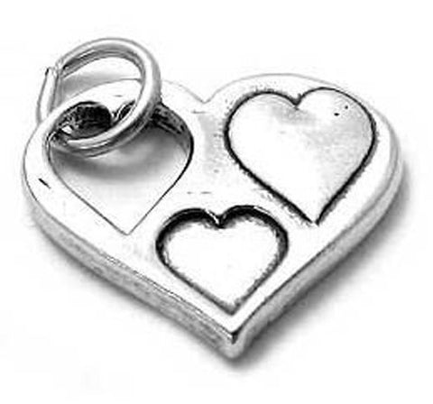 Lovely Hearts in a Heart Charm. Wholesale Sterling Silver Charms - Jewelry