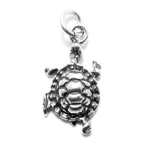 Turtle Charm in 3D. Sterling Silver.