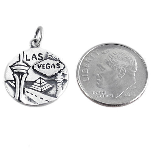 "Las Vegas" NV 2-Sided Charm with Euro Bead. Sterling Silver
