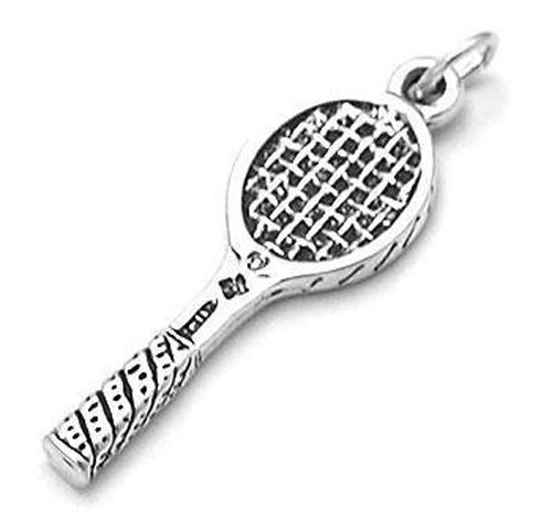 Wooden Tennis Racket Charm in Sterling Silver