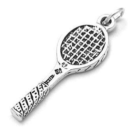 Wooden Tennis Racket Charm in Sterling Silver
