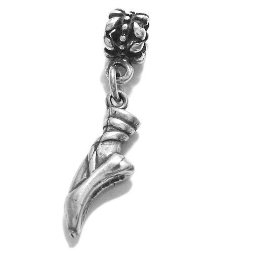 Ballet Slipper Charm in 3D with Euro Bead. Sterling Silver