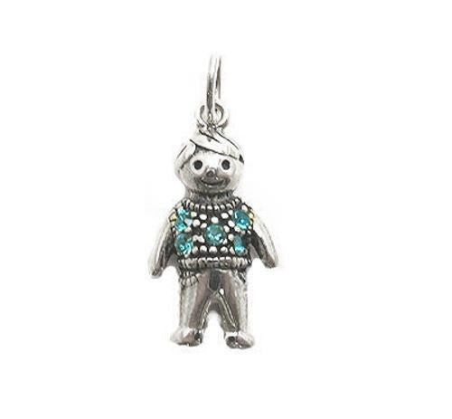 Colorful birthstone charms of a little boy in a sweater. Wholesale Sterling Silver Charms. December.