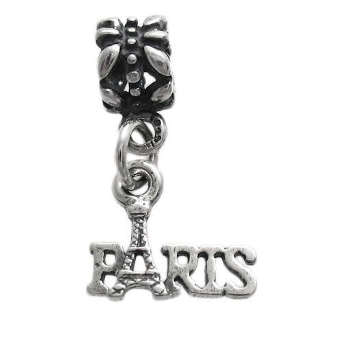 "Paris" Eiffel Tower Charm with Euro Bead. Sterling Silver