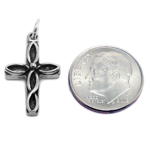 Fancy Twisted Cross Charm in Sterling Silver