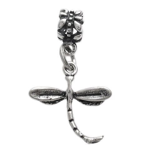 Dragonfly Euro Bead Charm in 3D. Sterling Silver.