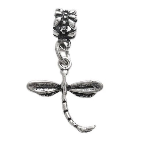 Dragonfly Euro Bead Charm in 3D. Sterling Silver.