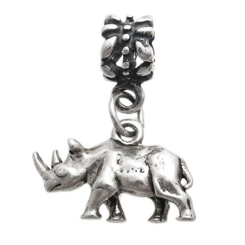 Rhinoceros Euro Bead Charm in 3D Sterling Silver.