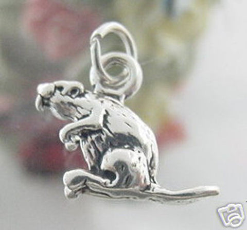 Beaver with Big Teeth Charm in 3D Sterling Silver.