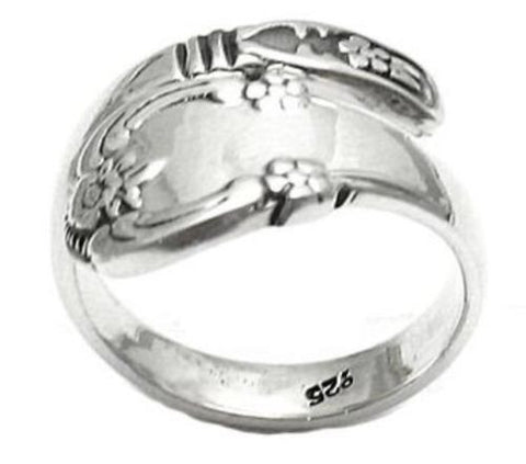 Gorgeous Wrap-Around Floral Motif Spoon Ring. Wholesale Sterling Silver Rings.