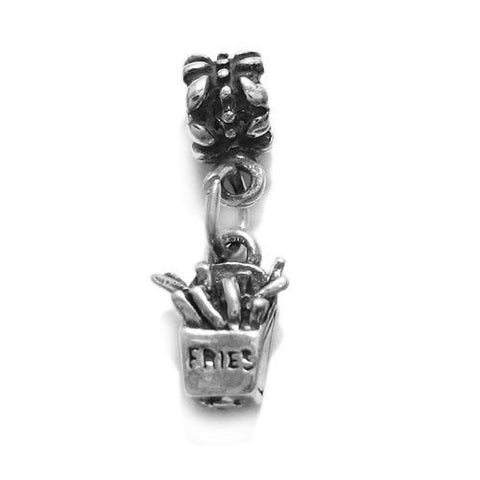 French Fry Charm with Euro Bead. Sterling Silver