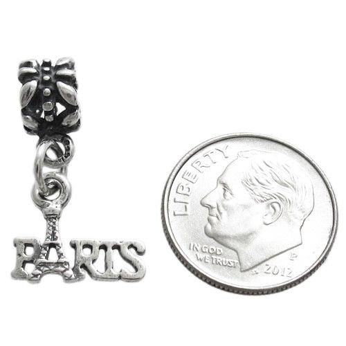 "Paris" Eiffel Tower Charm with Euro Bead. Sterling Silver