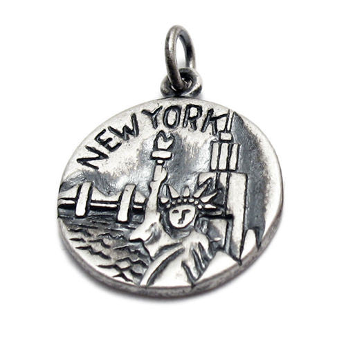 "New York" NY "Big Apple" 2-Sided Charm in Sterling Silver