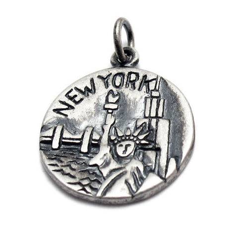 "New York" NY "Big Apple" 2-Sided Charm in Sterling Silver