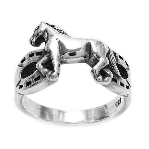 Trotting horse and horseshoe ring. Wholesale Sterling Silver Rings. Main photo.