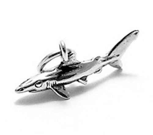 Great White Shark Charm in 3D. Sterling Silver