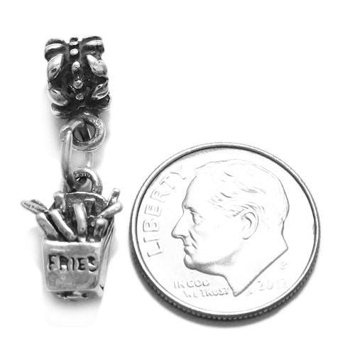 French Fry Charm with Euro Bead. Sterling Silver