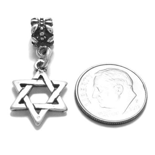 Star of David Charm with Euro Bead in Interlocking Sterling Silver