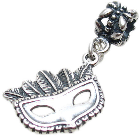 Mardi Gras Masquerade Mask Charm with Euro Bead. Sterling Silver