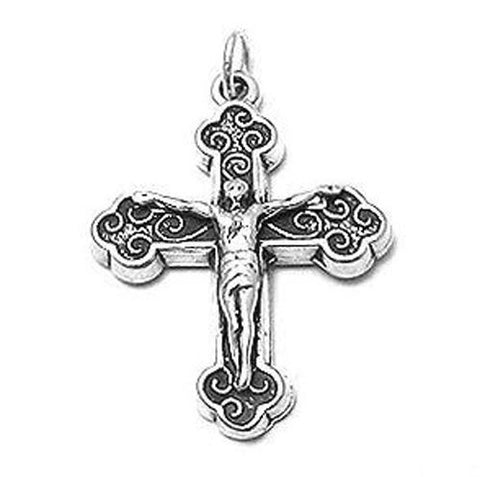French Cross Crucifix with Filigree in Sterling Silver