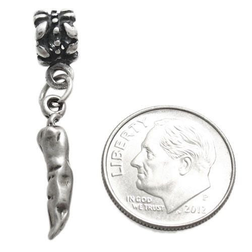 Hot Chili Pepper Charm in 3D with Euro Bead. Sterling Silver