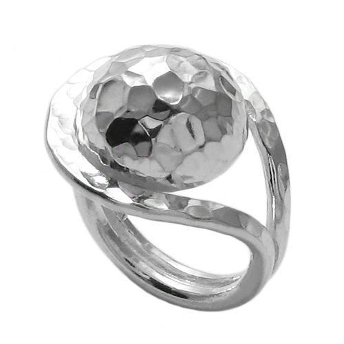 Large Hammered Ball Caught in Loop Ring. Wholesale Sterling Silver Rings. Main photo.