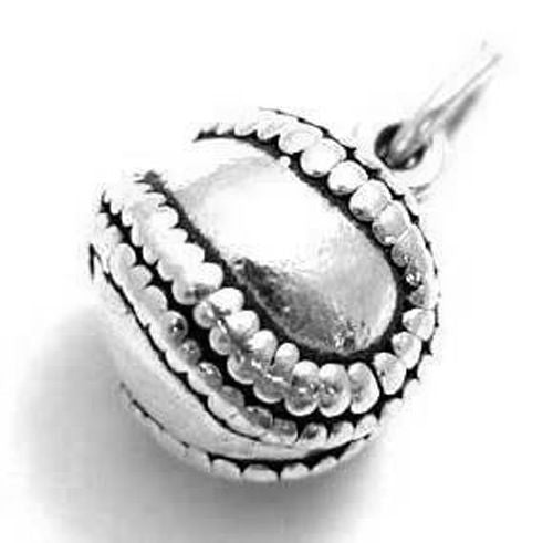 Softball Baseball (Heavy) Charm in 3D. Sterling Silver