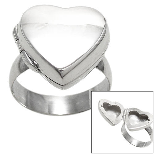 Classic heart shaped locket ring in polished sterling silver. Wholesale Sterling Silver Rings. Main photo.