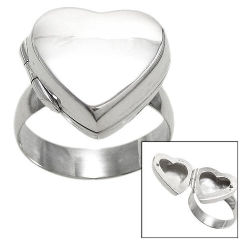 Classic heart shaped locket ring in polished sterling silver. Wholesale Sterling Silver Rings. Main photo.