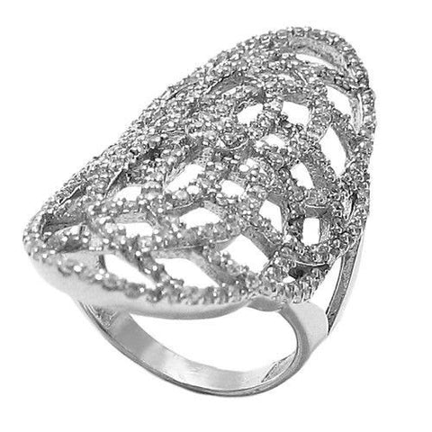 Long Filigree Ring Embellished with 2.18 Carat of CZs. Wholesale sterling silver rings. Main photo.