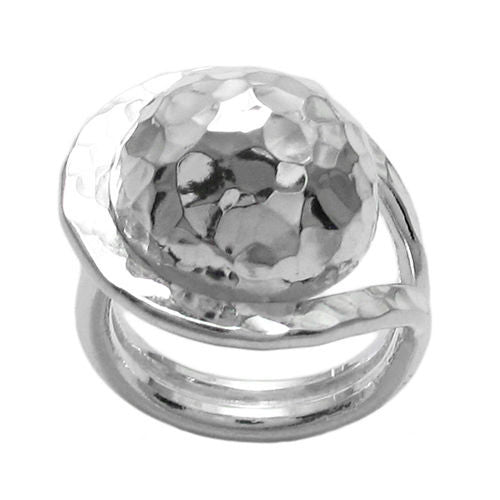 Large Hammered Ball Caught in Loop Ring. Wholesale Sterling Silver Rings. Alternate photo.