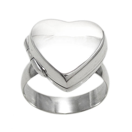 Classic heart shaped locket ring in polished sterling silver. Wholesale Sterling Silver Rings. Closed photo.