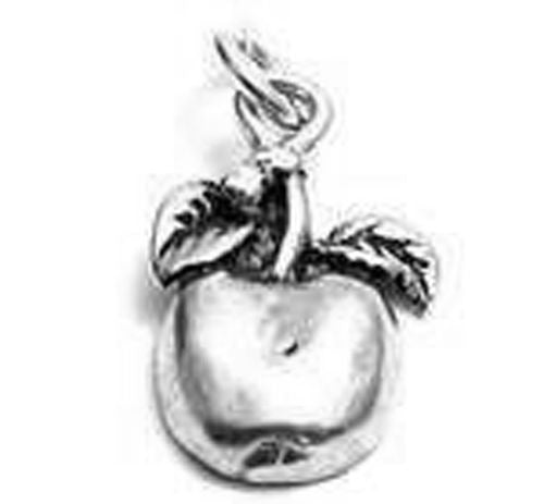 Apple with Leaves Charm in Sterling Silver