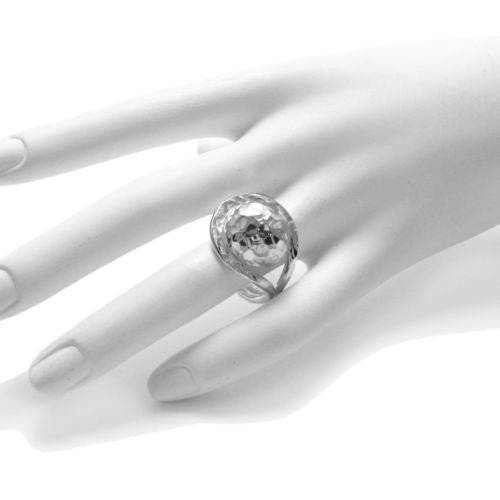 Large Hammered Ball Caught in Loop Ring. Wholesale Sterling Silver Rings. On hand.