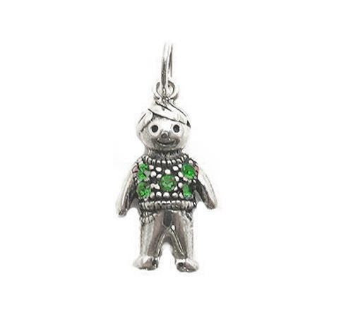 Colorful birthstone charms of a little boy in a sweater. Wholesale Sterling Silver Charms. May.