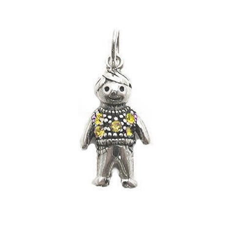 Colorful birthstone charms of a little boy in a sweater. Wholesale Sterling Silver Charms. November.