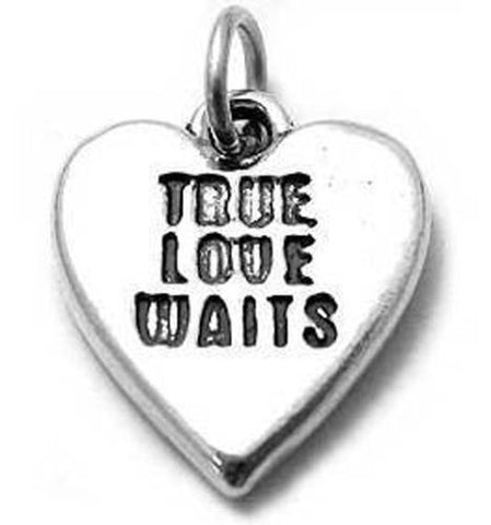 " True Love Waits " in Heart Charm. Sterling Silver