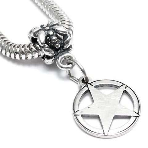 Texas Lone Star Charm with Euro Bead. Sterling Silver