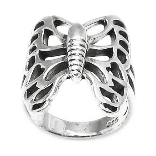 Creepy and scary looking butterfly ring, like Mothra. Wholesale Sterling Silver Rings. Main photo.