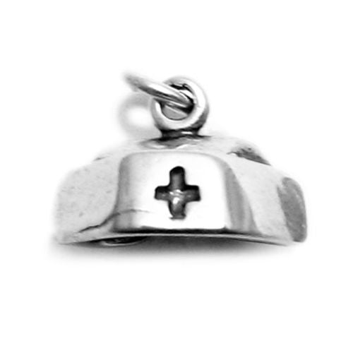 Nurse's Cap Charm in 3D. Sterling Silver