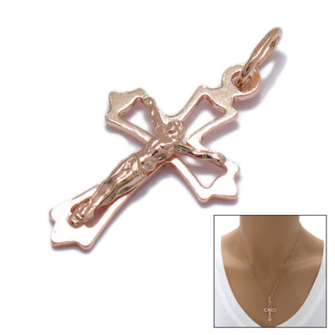 Rose Gold over Sterling Silver Modern Crucifix Charm